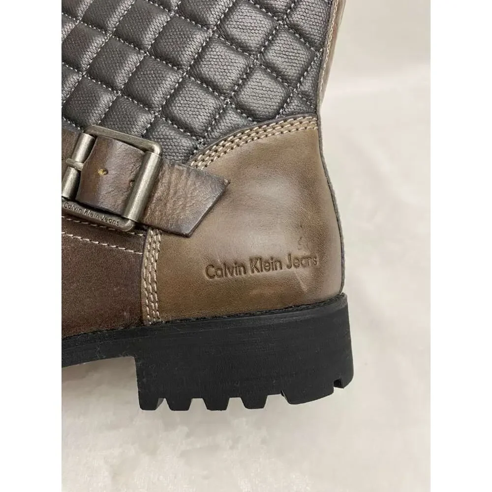 Calvin Klein Jeans Billy Mens Leather Quilted Brown Boots Sz 9 Hipster Western